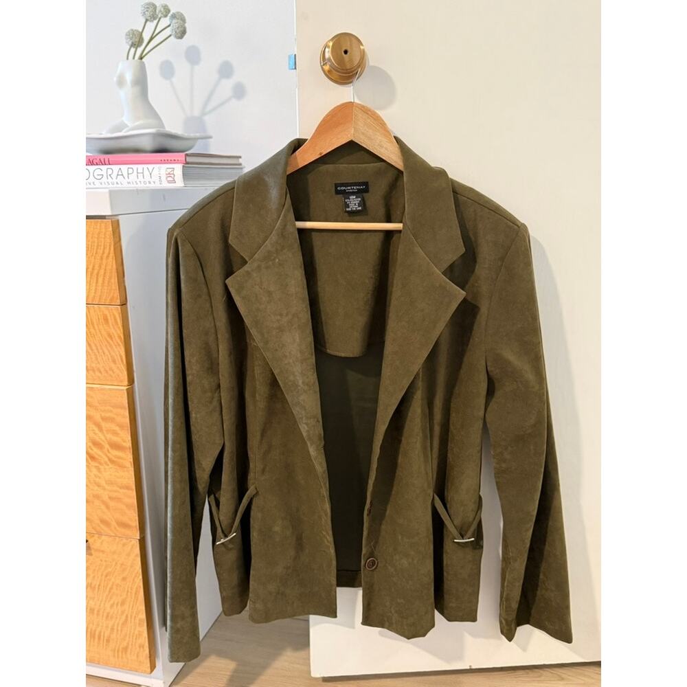 Olive Faux Suede Blazer Jacket Structured Minimalist Fall Layering Chic ✨